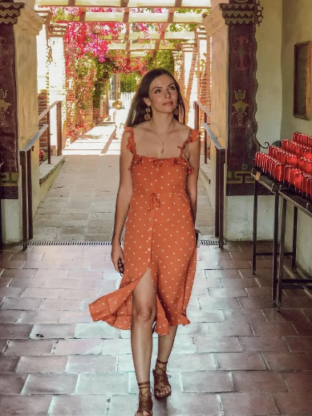 for love and lemons orange polka dot dress For Love & Lemons Love Dot Midi Dress